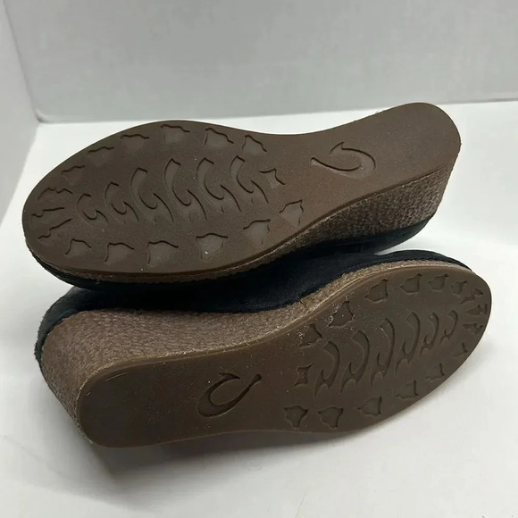 Olukai Humu Ankle Booties Leather Suede Wedge Boots Zip Up Black Womens Size 8 - Picture 11 of 12